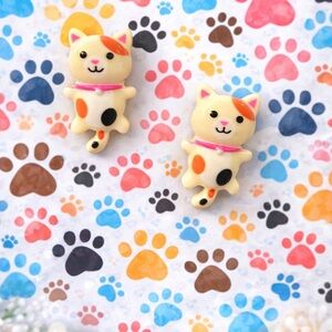 Cute Calico Cat Pin Pair - Cream, Orange & Black